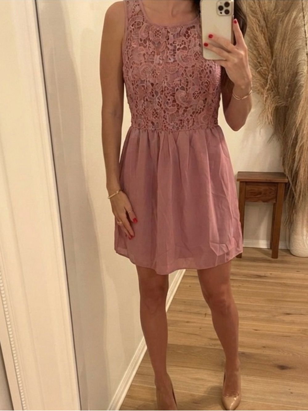 SHEIN Dusty Rose Lace Bodice Mini Dress